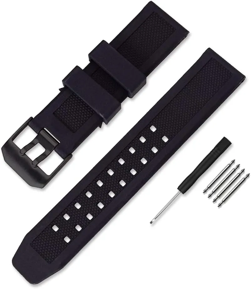 23mm Rubber Watch Strap Fits 3050 8800 3950 Series Silicone Replacement Band with Black/Silver Buckle Waterproof