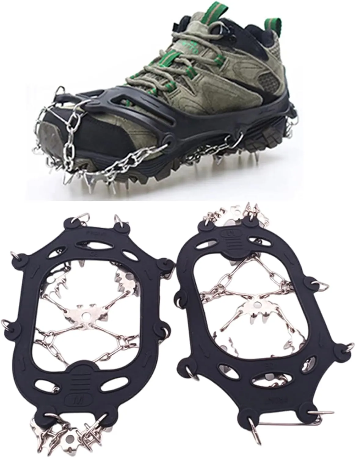 24 Teeth Ice Grip Antislip Shoe Boot Ice Traction Slip On Snow Ice Spikes Crampons Cleats Footwear Traction for Skiing