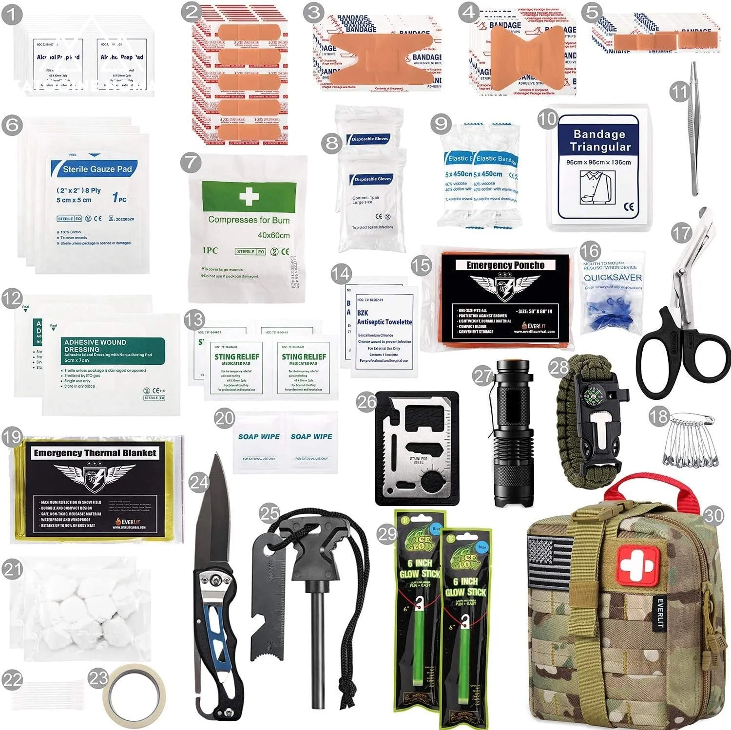 250-Piece Survival First Aid Kit with Molle Pouch for Outdoors