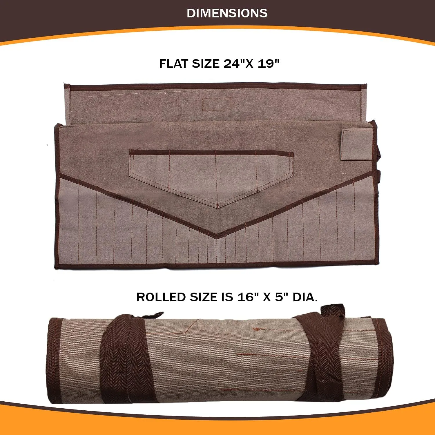 26-Pocket Tool Roll Organizer, Heavy Cotton Canvas Roll-Up Pouch for Metric & SAE Wrenches, Handcrafted Durable Tool Bag for Mechanics, DIY Enthusiasts, and Craftsmen (Tools Excluded)