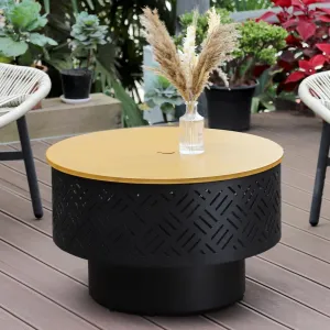 26" Wood Burning Fire Pits with Grill & Lid, Fire Pit Table for Outside with Waterproof Cover & Fire Poker, Outdoor Firepit with Functions for BBQ,Table and Bonfire
