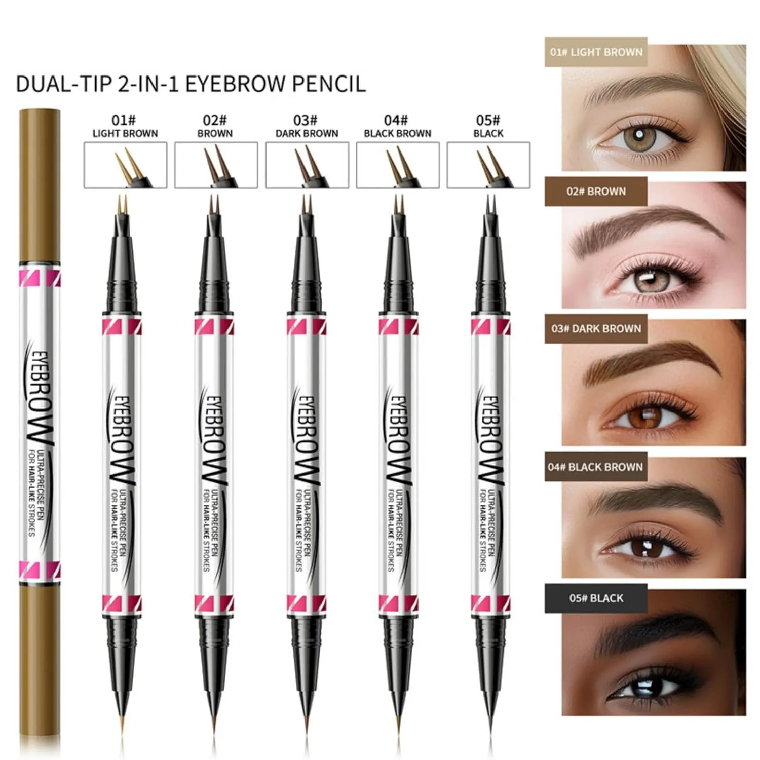 2PCS 2-in-1 Dual-Ended Microblading Eyebrow Pen and Eyeliner Curved Eyebrow Pen Pencil 3D Waterproof Eyebrow Pen with Micro Fork Tip and Precise Brush Tip Create Natural Hair Like Brows (03# 2pcs)