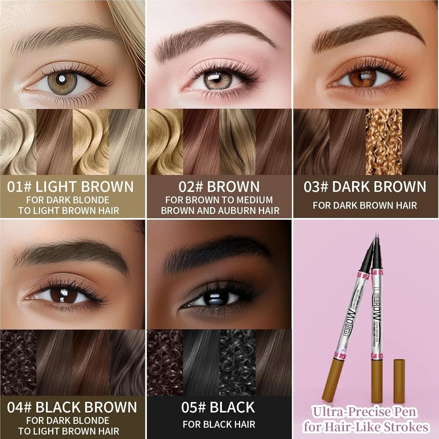 2PCS 2-in-1 Dual-Ended Microblading Eyebrow Pen and Eyeliner Curved Eyebrow Pen Pencil 3D Waterproof Eyebrow Pen with Micro Fork Tip and Precise Brush Tip Create Natural Hair Like Brows (03# 2pcs)