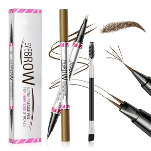 2PCS 2-in-1 Dual-Ended Microblading Eyebrow Pen and Eyeliner Curved Eyebrow Pen Pencil 3D Waterproof Eyebrow Pen with Micro Fork Tip and Precise Brush Tip Create Natural Hair Like Brows (03# 2pcs)