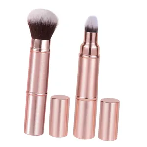 2pcs Retractable Makeup Brush for Foundation and Blush Portable Dual-ended Cosmetic Tool with Cover for Travel -ups and Everyday Use