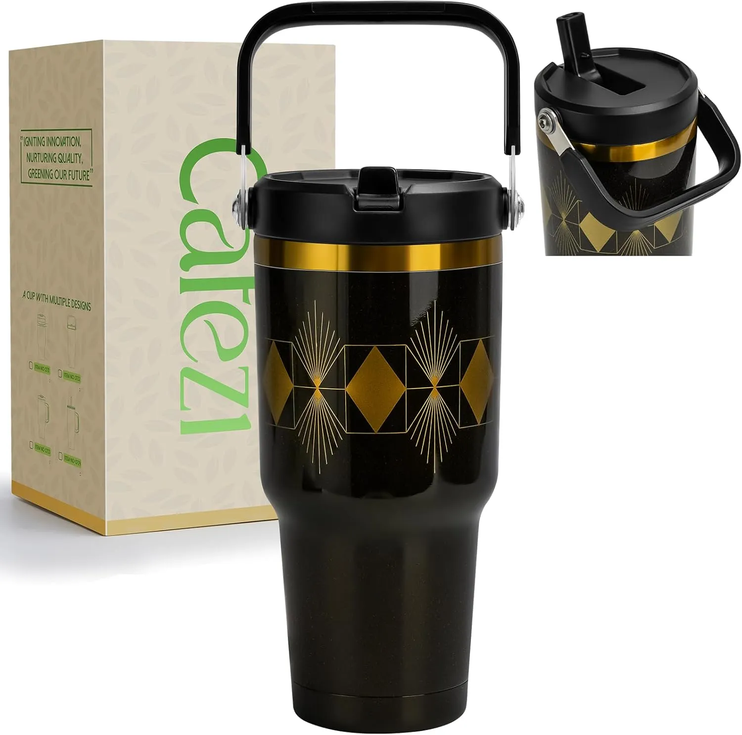 30oz Tumbler with Handle and Straw, Vacuum Insulated Tumblers with Flip Straw and Top Handle, Reusable Insulated Cup for Home, Outdoors, Leakproof, Fits in Cup Holder, Cold for 30 Hours