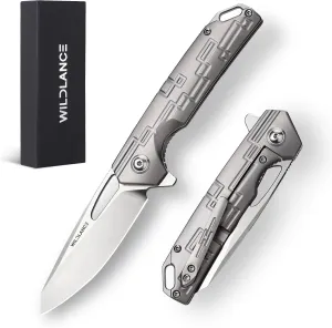 3.3" D2 Steel Blade Titanium Handle Small Pocket Knife for Men Folding Knife with Clip, EDC Folding Knife with Frame Lock, Sharp Camping Survival Hiking Knives PK-01