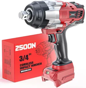 3/4" Impact Wrench for Milwaukee 18V Battery: 1850FT-LBS(2500N.m) High Torque Impact Driver, 4-Speed Heavy Duty Cordless Impact with Auto-Stop Reverse for Car/Truck/Home/Mower(No Battery)