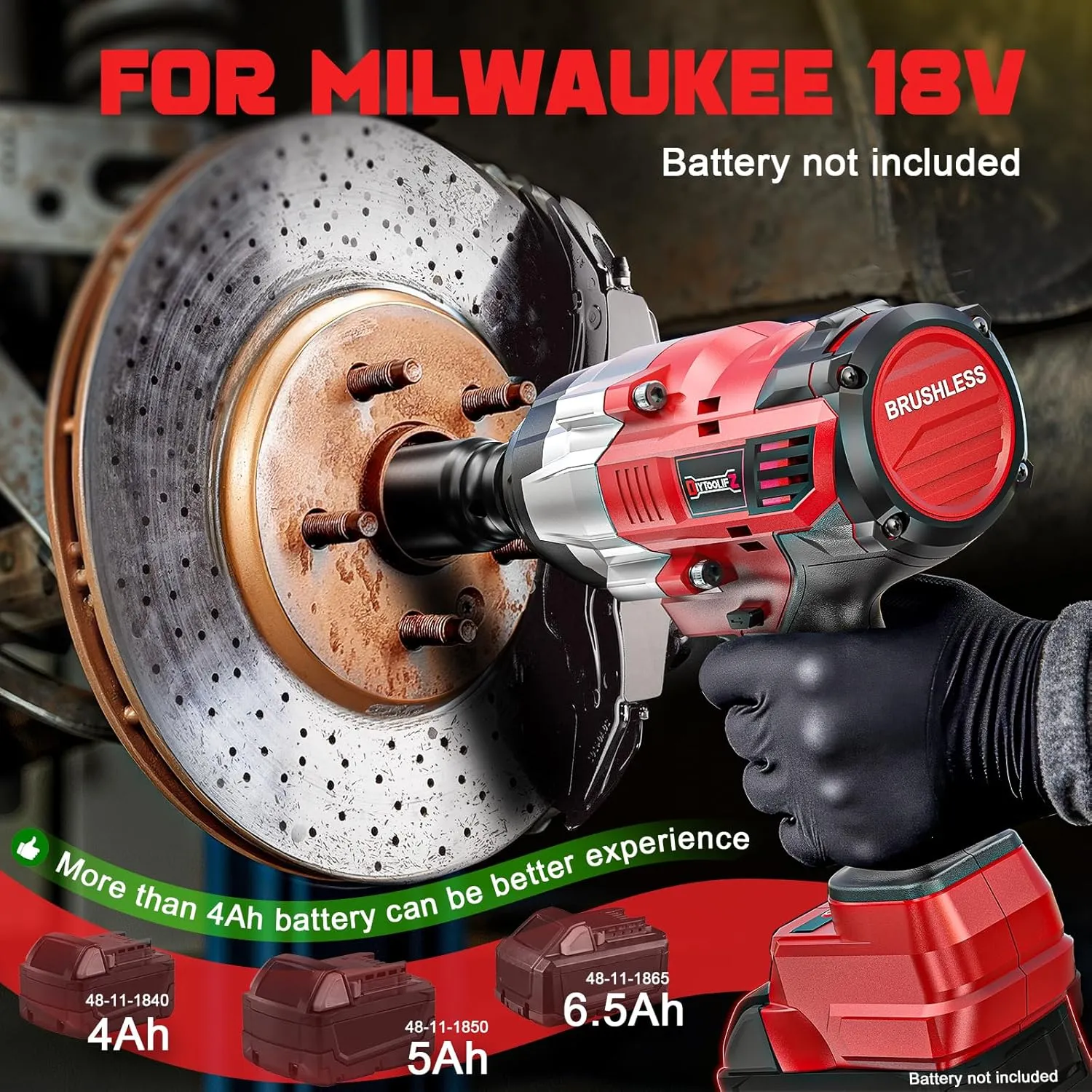 3/4" Impact Wrench for Milwaukee 18V Battery: 1850FT-LBS(2500N.m) High Torque Impact Driver, 4-Speed Heavy Duty Cordless Impact with Auto-Stop Reverse for Car/Truck/Home/Mower(No Battery)
