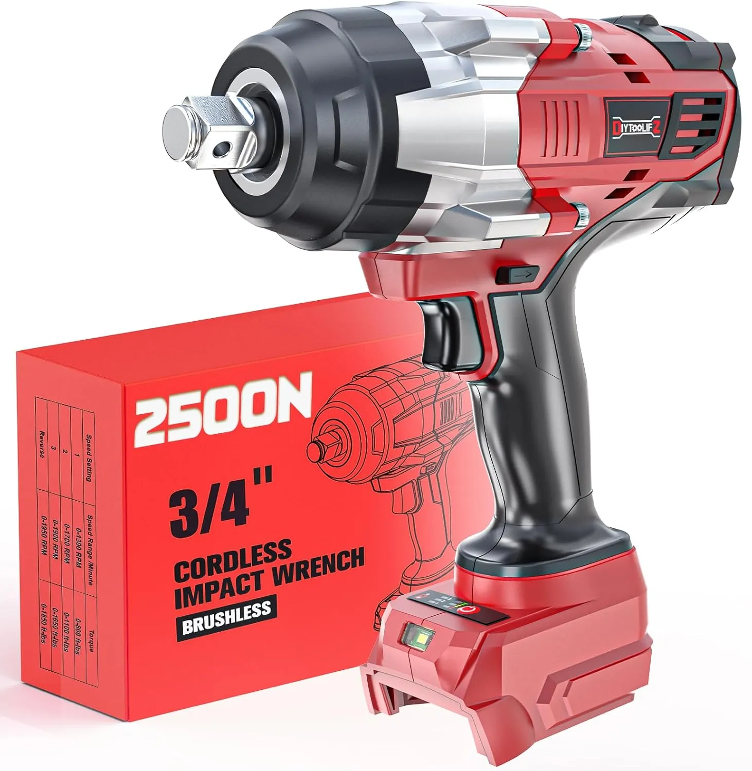 3/4" Impact Wrench for Milwaukee 18V Battery: 1850FT-LBS(2500N.m) High Torque Impact Driver, 4-Speed Heavy Duty Cordless Impact with Auto-Stop Reverse for Car/Truck/Home/Mower(No Battery)