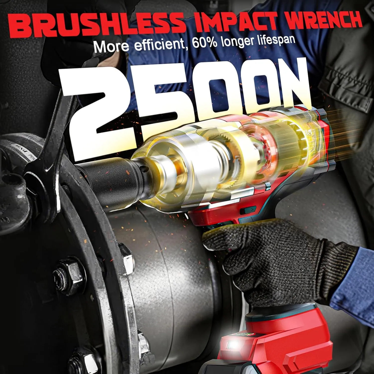 3/4" Impact Wrench for Milwaukee 18V Battery: 1850FT-LBS(2500N.m) High Torque Impact Driver, 4-Speed Heavy Duty Cordless Impact with Auto-Stop Reverse for Car/Truck/Home/Mower(No Battery)