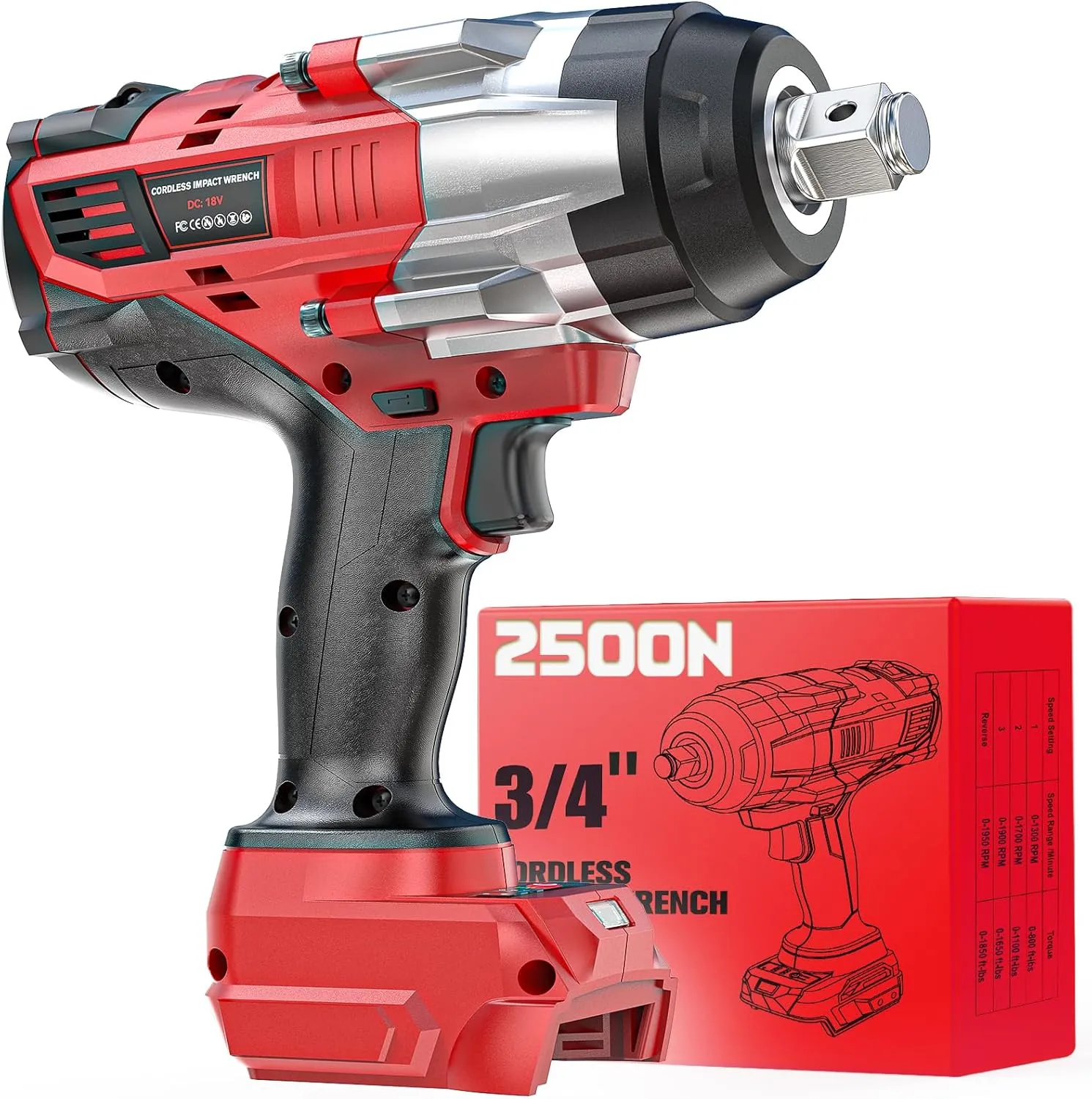 3/4" Impact Wrench for Milwaukee 18V Battery: 1850FT-LBS(2500N.m) High Torque Impact Driver, 4-Speed Heavy Duty Cordless Impact with Auto-Stop Reverse for Car/Truck/Home/Mower(No Battery)