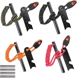 4 Pack Flint and Steel Fire Starter Kit, Magnesium Ferro Rod Fire Starter, 6-in-1 Flint Fire Starter Survival Tool for Campfires Emergency Survival Kits Hiking