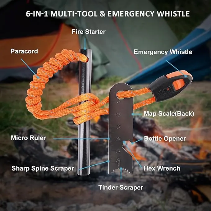 4 Pack Flint and Steel Fire Starter Kit, Magnesium Ferro Rod Fire Starter, 6-in-1 Flint Fire Starter Survival Tool for Campfires Emergency Survival Kits Hiking