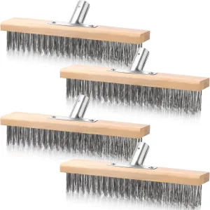4 Pcs Stainless Steel Wire Floor Brush Head Multi-Purpose Metal Wire Deck Brush 12" Heavy Duty Pool Head with Stainless Steel Bristles for Scrubbing Rust Stains on Concrete