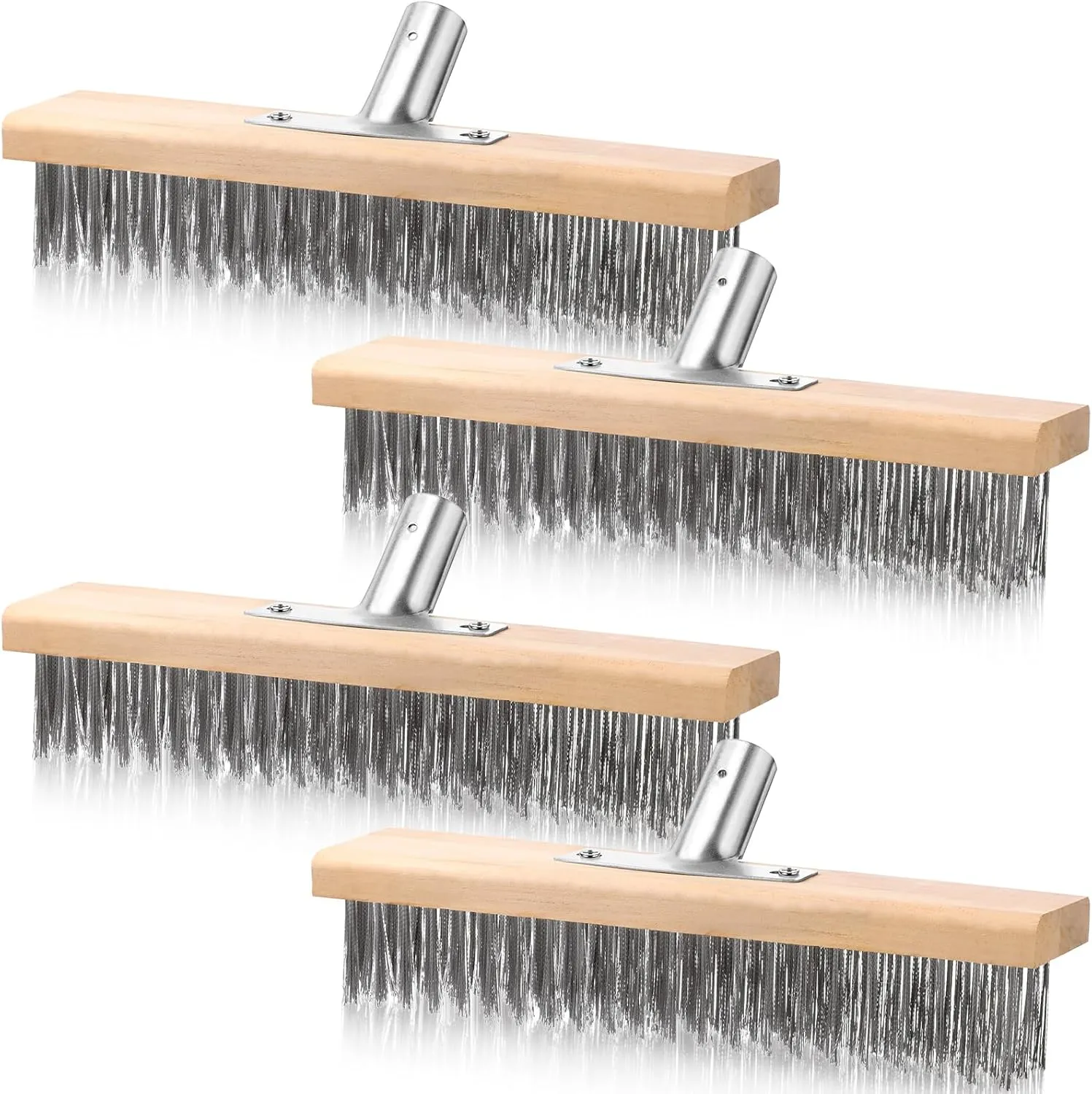 4 Pcs Stainless Steel Wire Floor Brush Head Multi-Purpose Metal Wire Deck Brush 12" Heavy Duty Pool Head with Stainless Steel Bristles for Scrubbing Rust Stains on Concrete