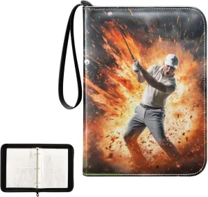 4 Pockets Trading Card Album Holder Book Folder Sports Card Binder Golf Fire 400 Double Side Pockets for 3 Ring Binder Zipper
