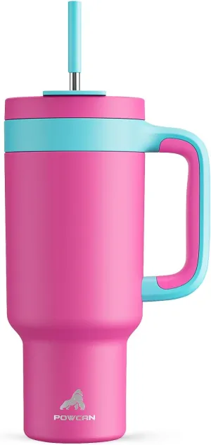 40 oz Tumbler with Handle, 2-in-1 Straw and Sip Lid, Leakproof, Dishwasher Safe, Insulated Stainless Steel Travel Coffee Mug, Keeps Cold for 34 Hours, Fits in Car Cup Holder (Barbie)