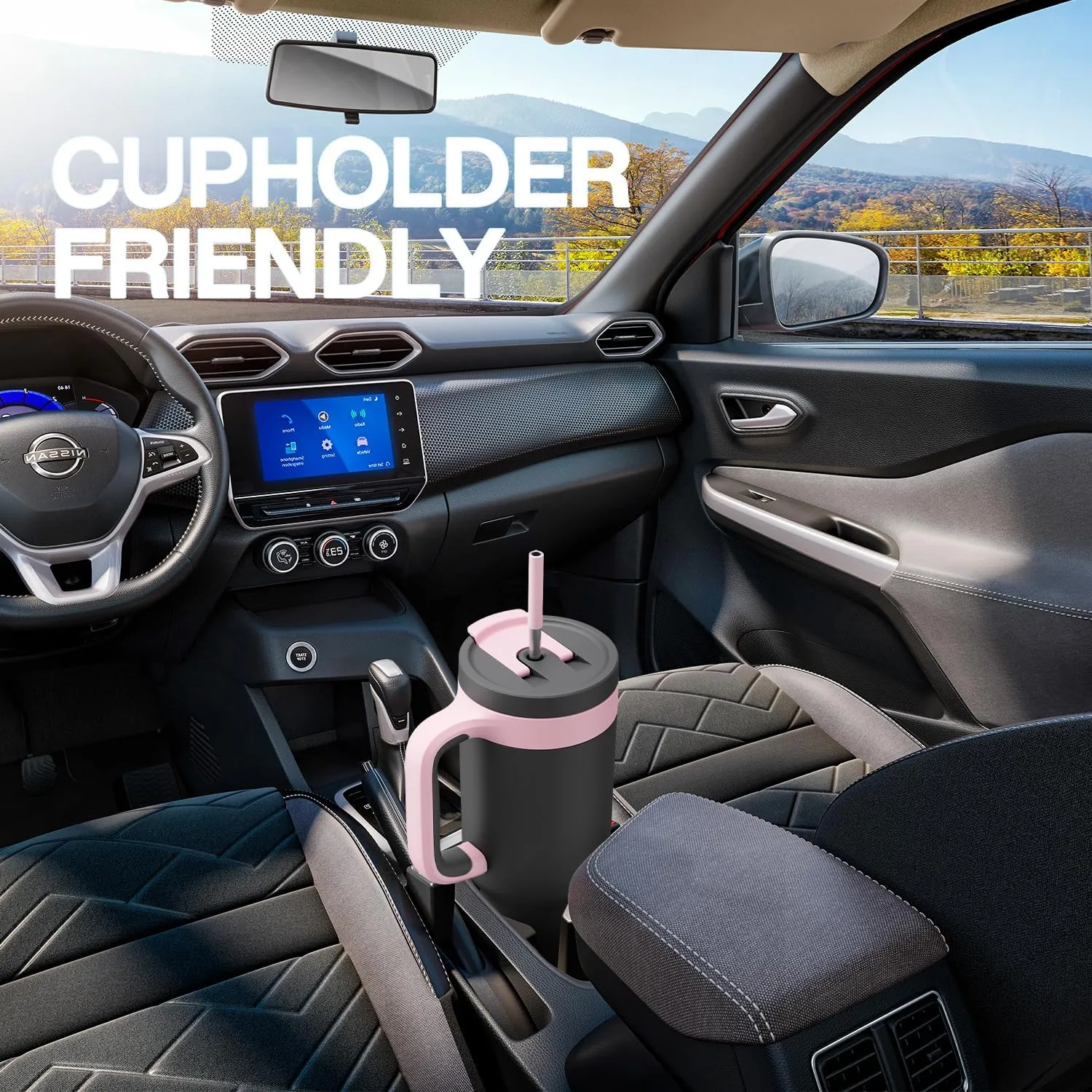 40 oz Tumbler with Handle, 2-in-1 Straw and Sip Lid, Leakproof, Dishwasher Safe, Insulated Stainless Steel Travel Coffee Mug, Keeps Cold for 34 Hours, Fits in Car Cup Holder (Barbie)