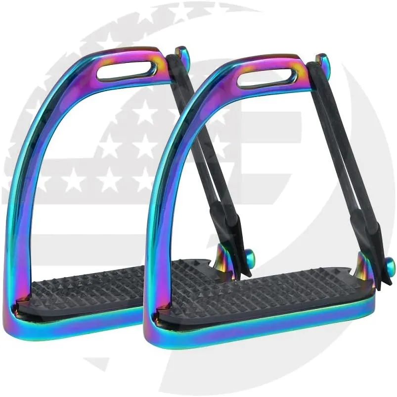 4'',4.25’’,4.50’’,4.75’’,5’’ Inch Rainbow Color Peacock Horse Stirrups Equestrian Safety Iron Fillis Stirrups for Adult/Children