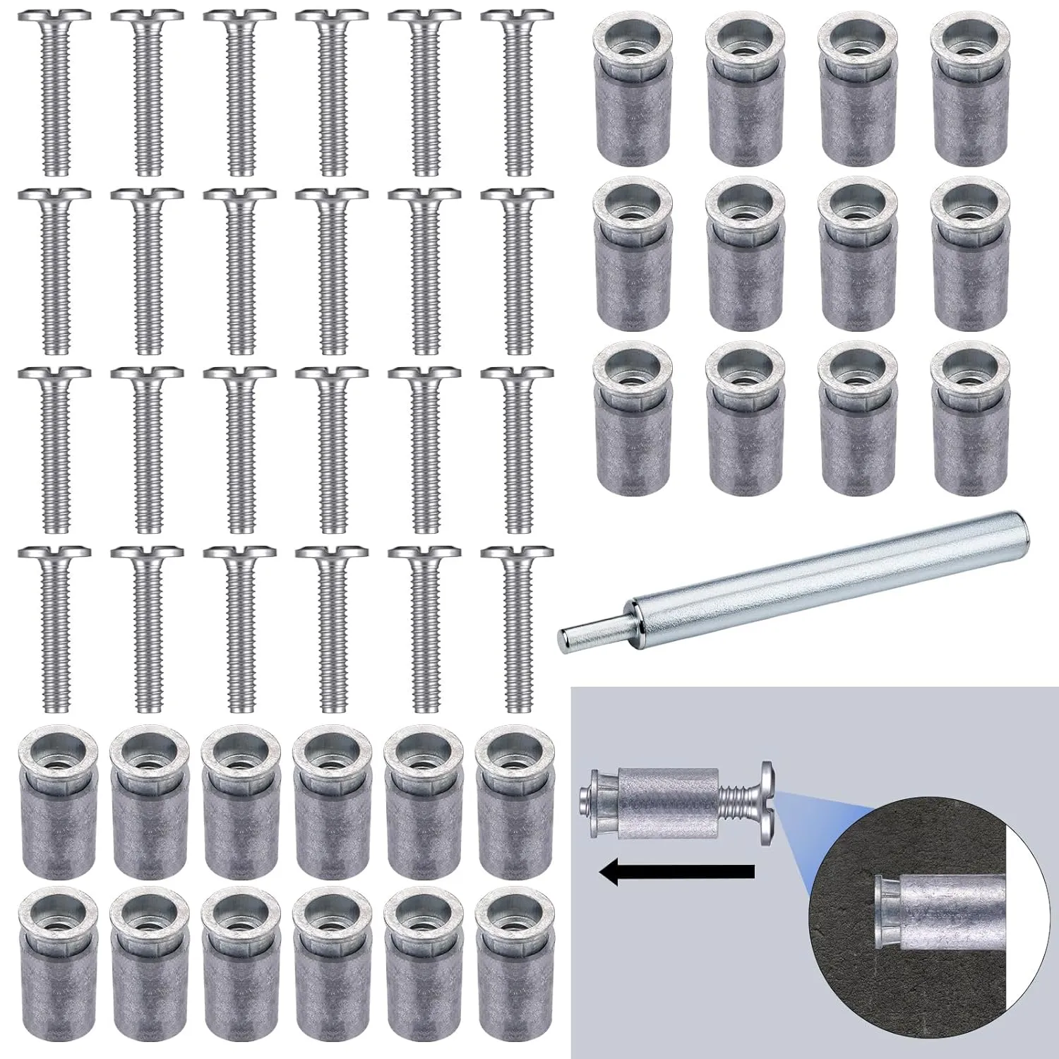 49 Piece Kit - Hurricane Shutter Hardware Hurricane Sidewalk Bolt Kit 18-8 Hardware Stainless Steel Bolt Combo with Masonry Anchors & Set Tool for Masonry Walls(1/4-20 x 1-1/4 Inch)