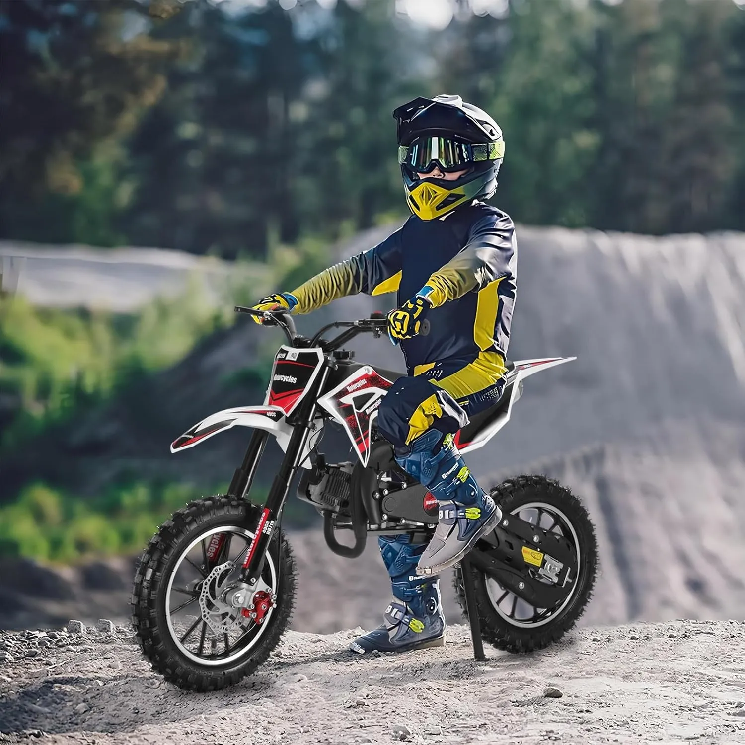 49cc 2-Stroke Mini Dirt Bike, Gas Powered Off Road Kids Motorcycle, Youth Pocket Trail Bike, Pitbike with Pull Start Engine, Front Rear Disc Brakes, Gift for Kids Black