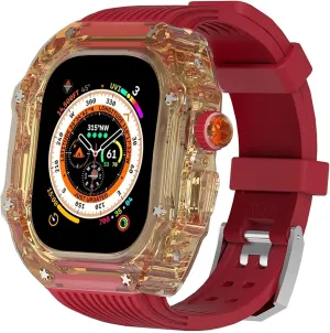 49mm Clear Transparent Case Mod Kit Men Silicone Bands，Compatible with Apple Watch Series 8 45mm, Hard PC Cover Replacement Strap Upgrade Rm Style Watch Accessories，For watch Series 7 44mm