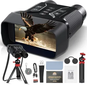 4k Night Vision Goggles for Adults - Hunting Night Vision Binoculars with Camera, Tripod, 32GB SD Card, Compass - 8X Zoom Infrared Goggles Digital Binoculars, Nightvision for Camp