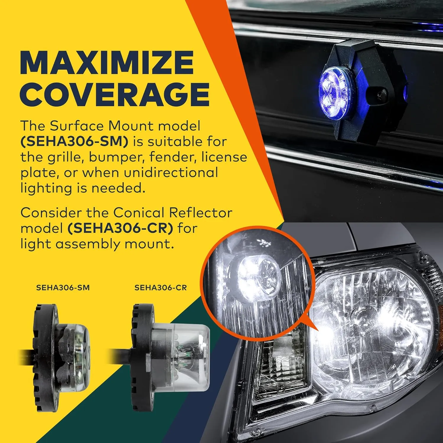 4pc SnakeEye III Amber LED Hideaway Strobe Light [SAE Class 1] 12V 1 Inch Round Waterproof Wig Wag Emergency Flashing Hide Away Fire Police Light Bulb For Service Construction Work Truck Vehicle Car
