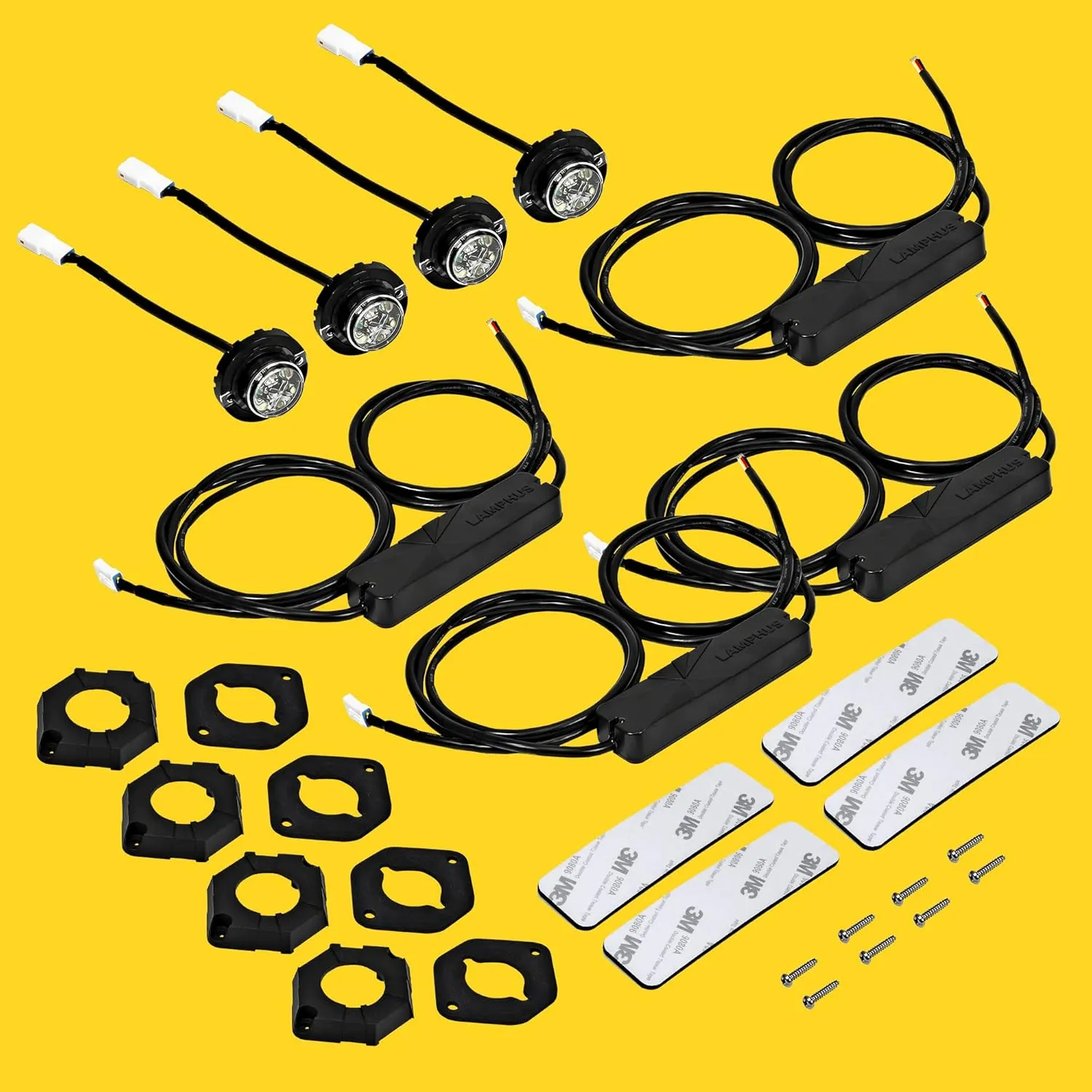 4pc SnakeEye III Amber White Clear LED Hideaway Strobe Light [SAE Class 1] 12V 1 Inch Round Waterproof Wig Wag Emergency Flashing Hide Away Fire Police Light Bulb For Service Work Truck Vehicle Car