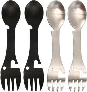 4Pcs Multi Functional Stainless Steel Camping Utensils Sporks with Bottle Can Openers for Outdoor Activities Hiking Backpacking Picnics Durable