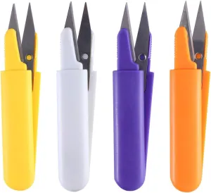 4Pcs Office Cutting Tools Stainless Steel Sewing Scissors with Cap Small Embroidery Clippers Cross Thread Cloth Cutters DIY Supplies for Sewing (Random Color)