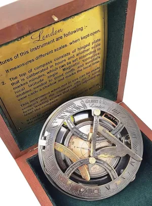 5 Inch Perfectly Calibrated Large Sundial Compass with Wooden Box. Vintage Marine Sundial Compass Clock in Box Gift Sun Clock Ship Replica Watch
