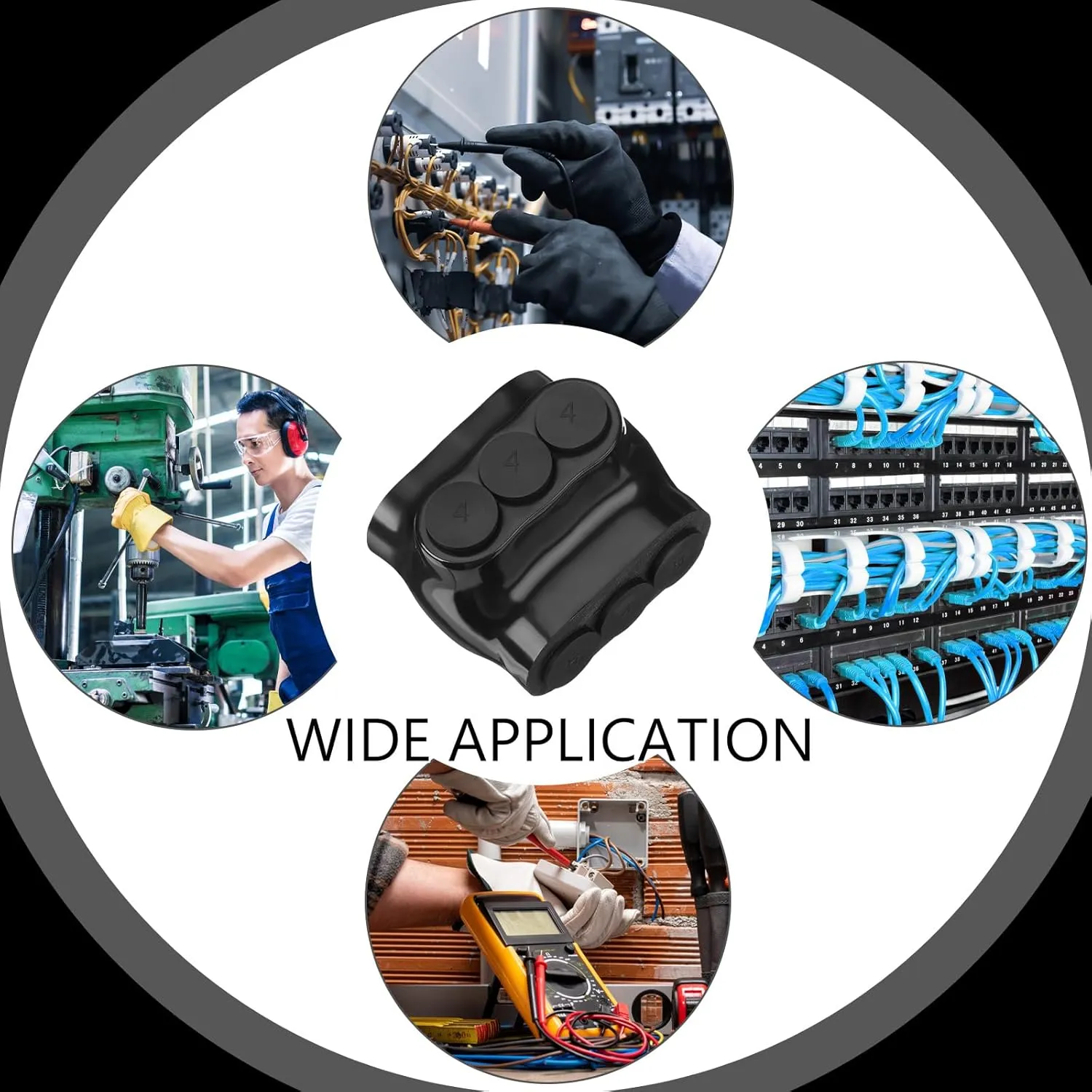 5 Pack Black Multi Cable Connector Insulated Multi Tap Connector 3 Wire Port Splice Dual Sided Entry Prefilled with Oxide Inhibitor (4-14awg)