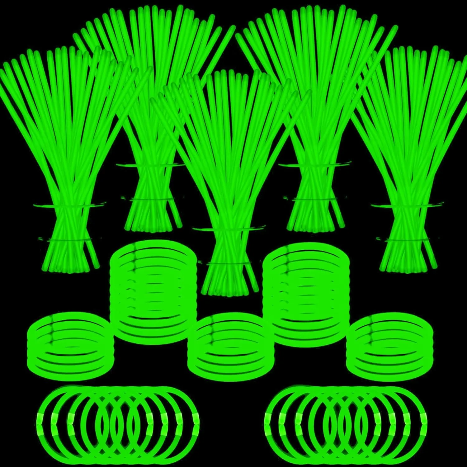 500 PCS Green Glow Sticks Bracelets Necklaces 8" Glowsticks with Connectors Bulk Glow in The Dark Party Supplies Light Up Neon Party Favor for Christmas New Year St. Patrick’s Day Birthday