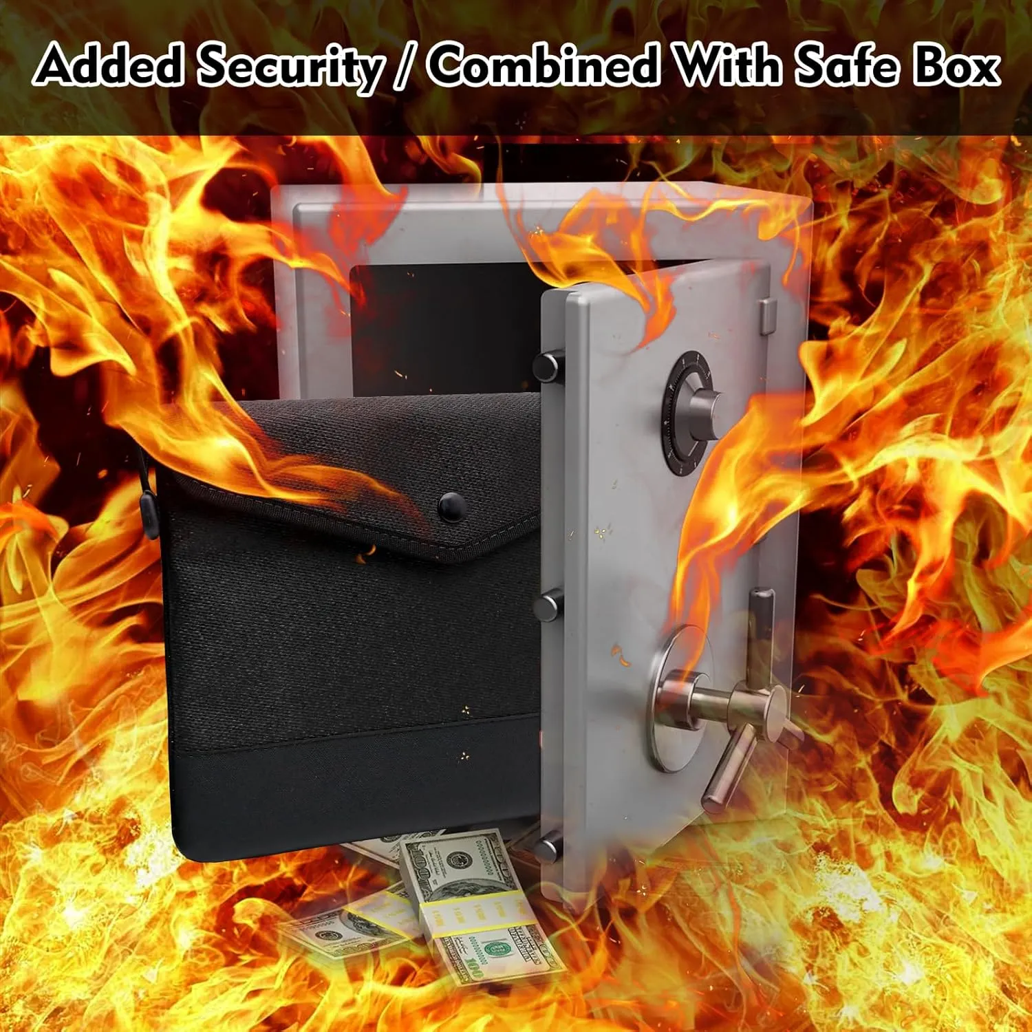 5200℉ Fireproof Document Bag,Waterproof with Heat Insulated,Fireproof Money Bag with Zipper Closure for Cash, Important Documents and Valuables,Passport Holder 11" X 7.7"(Black)