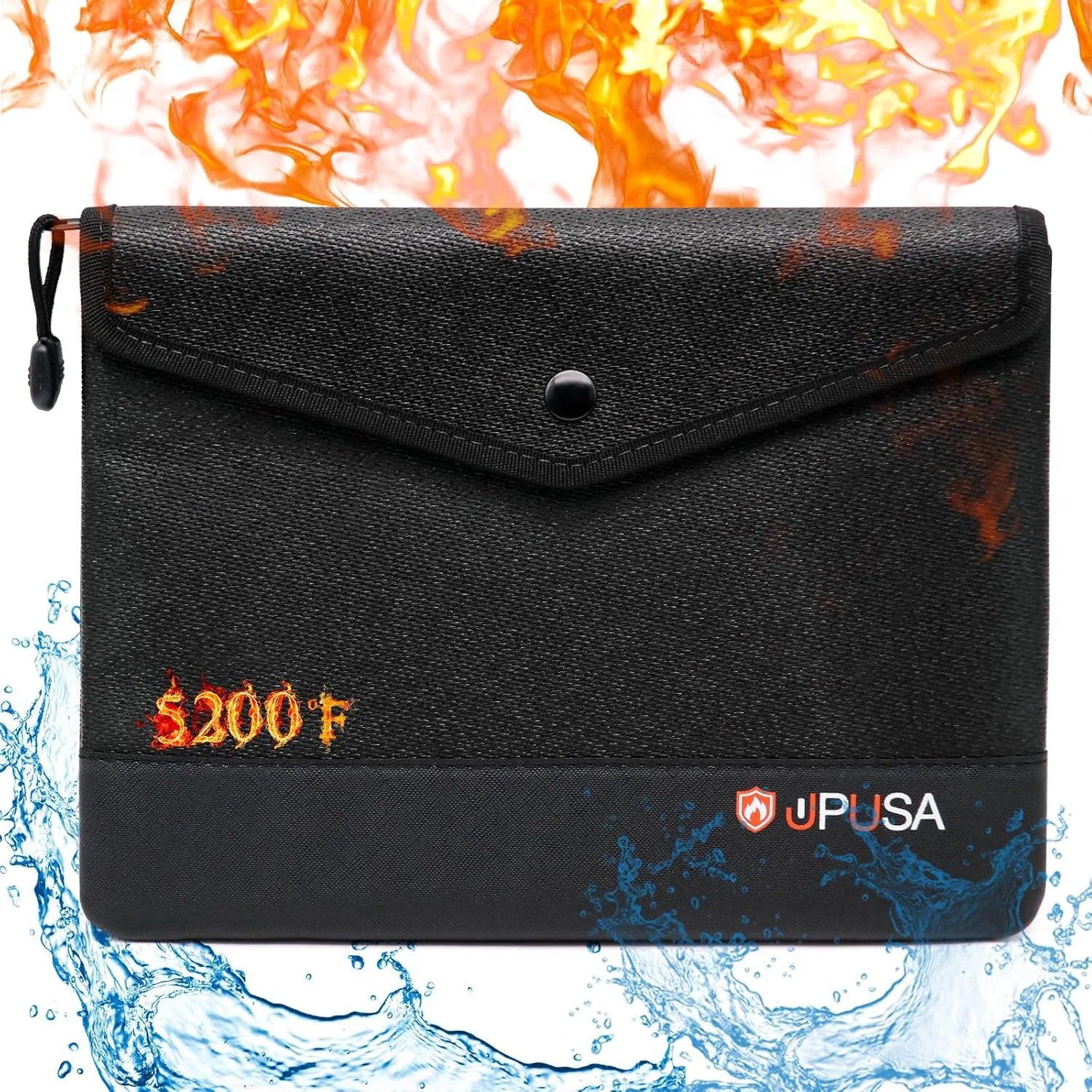 5200℉ Fireproof Document Bag,Waterproof with Heat Insulated,Fireproof Money Bag with Zipper Closure for Cash, Important Documents and Valuables,Passport Holder 11" X 7.7"(Black)