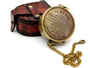 5MOONSUN5's Engraved Brass Compass Gift for Girl/Daughter - Personalized Gift with Leather Case
