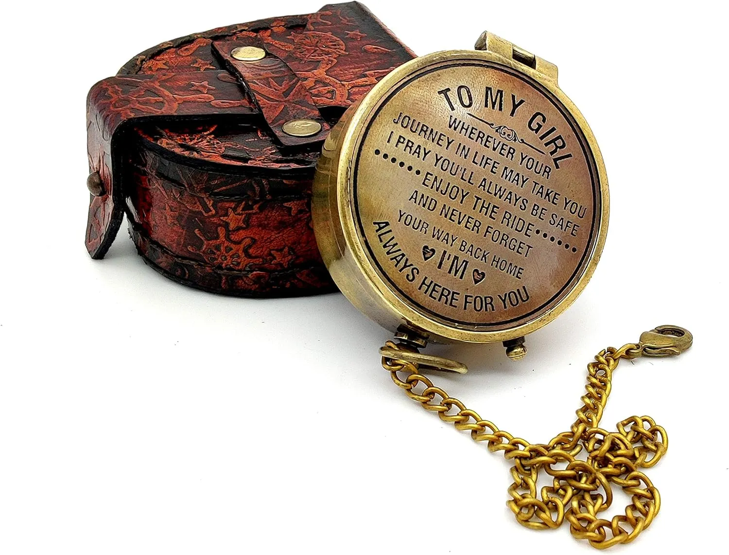 5MOONSUN5's Engraved Brass Compass Gift for Girl/Daughter - Personalized Gift with Leather Case