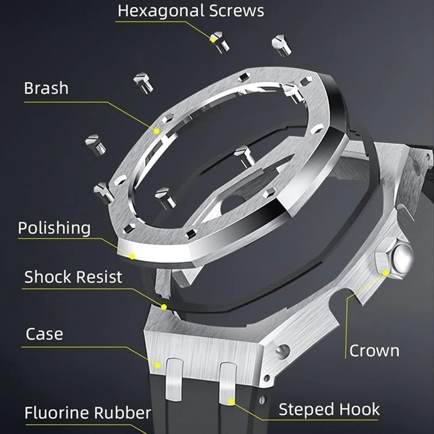 5rd With Bottom Cover MOD Kit Frosted Series For GA2100 GA-2110 Metal Watch Case Watchband 316 Stainless Steel Modified Accessories Bezel Bracelet Strap