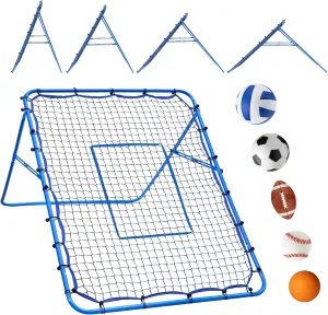 5x4FT Volleyball Baseball Rebounder Net, Softball Rebounder Pitchback Net with 2 x 6-Angle Quick Adjustments, Target Ribbon for Precision, Easy Quick Setup,Ideal for Soccer Lacrosse and Sport Training