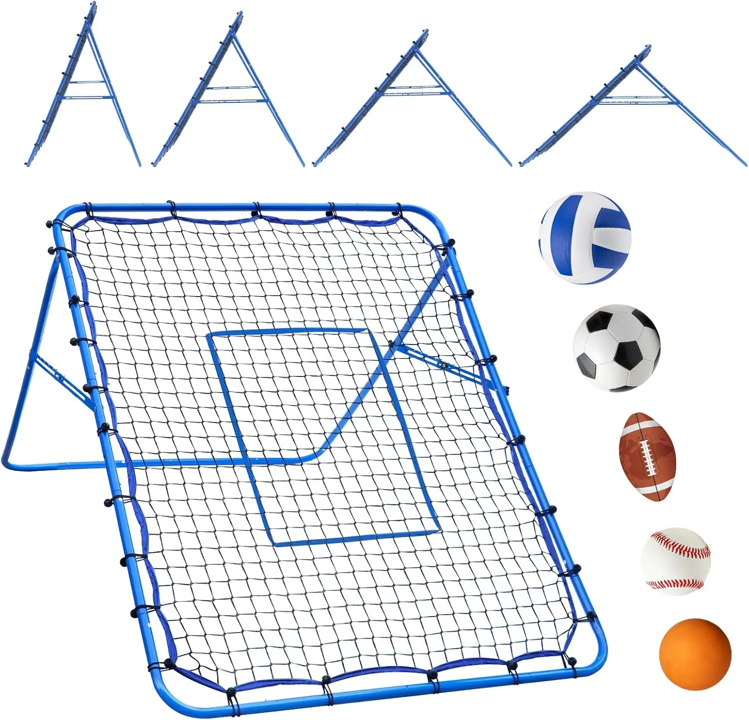 5x4FT Volleyball Baseball Rebounder Net, Softball Rebounder Pitchback Net with 2 x 6-Angle Quick Adjustments, Target Ribbon for Precision, Easy Quick Setup,Ideal for Soccer Lacrosse and Sport Training