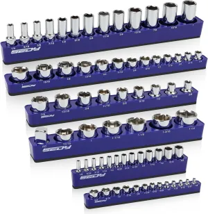 6-Piece 1/4" 3/8" 1/2"-Driver SAE Magnetic Socket Organizer Set (Holds 68 Sockets) - Detachable Tool Tray with 5mm Magnetic Base for Garage/Home Workshop(Sockets Not Included)