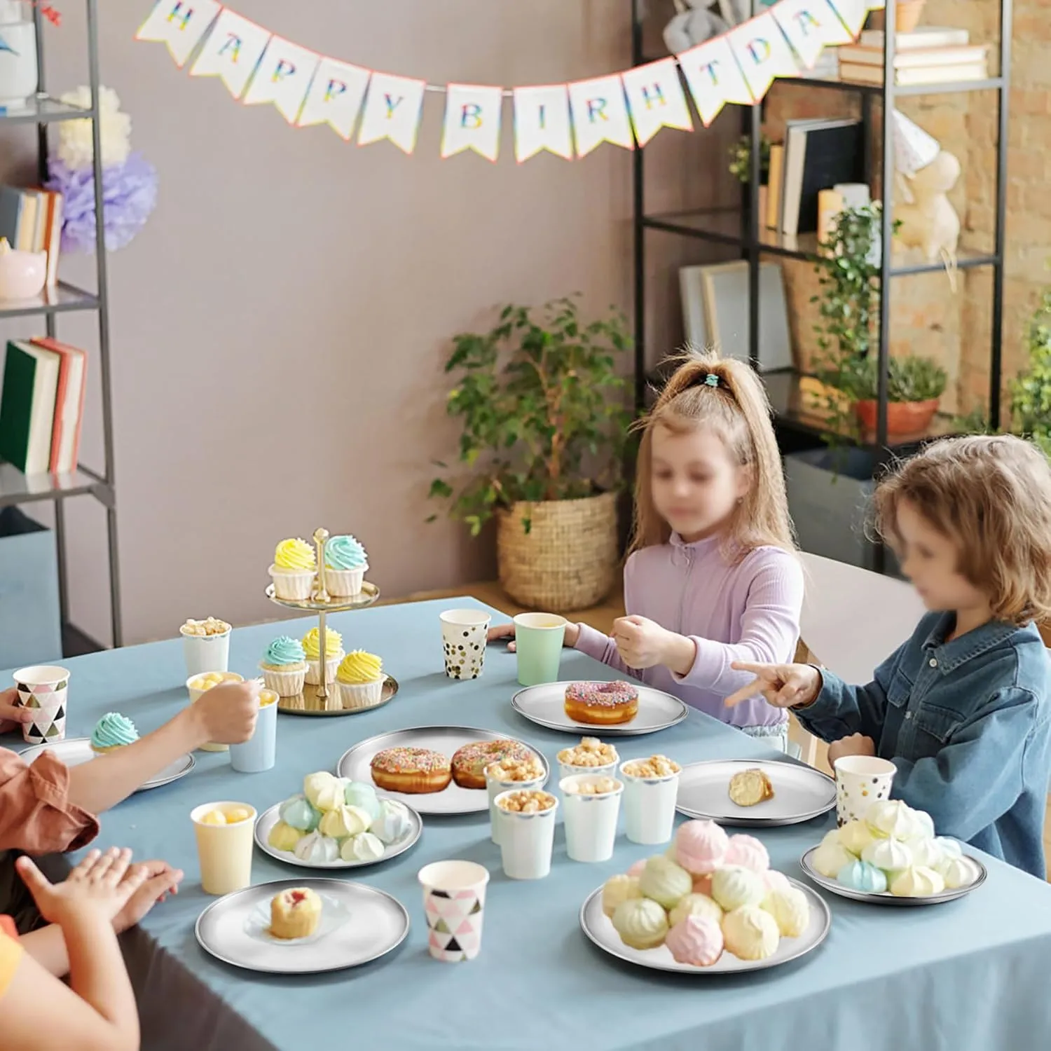 6-Piece 18/8 Stainless Steel Plates 8 Inch 304 Metal Dinner Dishes for Kids Toddlers Round Serving Plate Dishwasher Safe