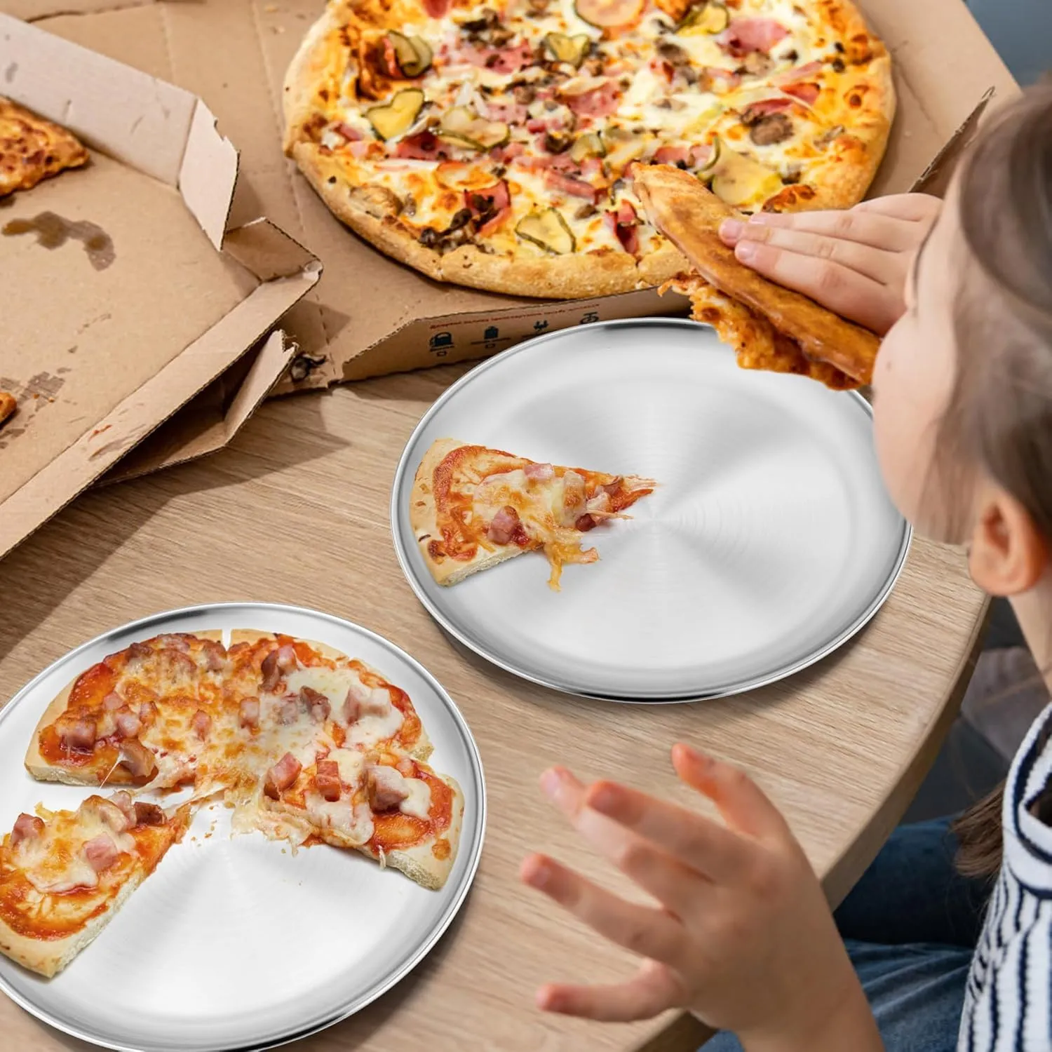 6-Piece 18/8 Stainless Steel Plates 8 Inch 304 Metal Dinner Dishes for Kids Toddlers Round Serving Plate Dishwasher Safe