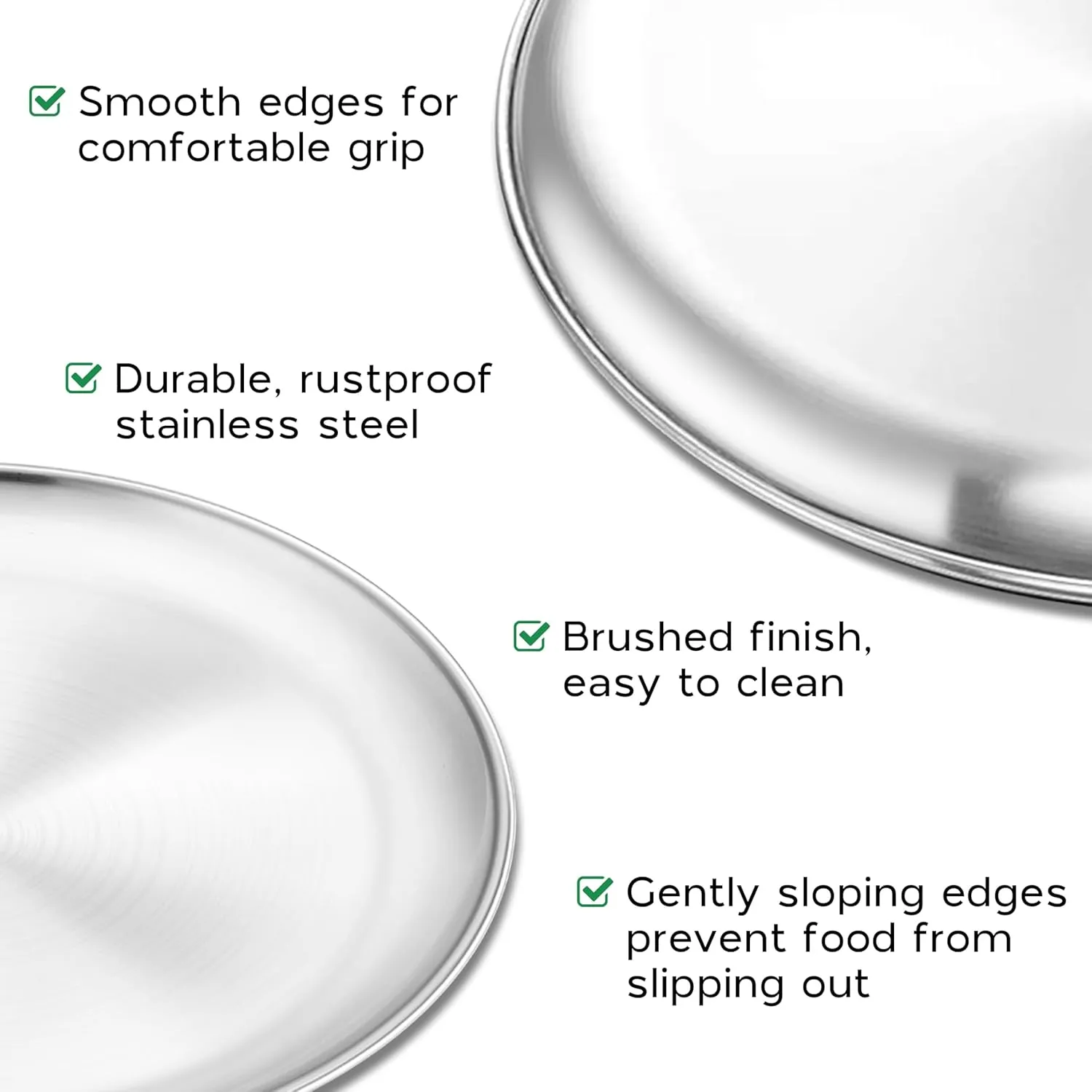 6-Piece 18/8 Stainless Steel Plates 8 Inch 304 Metal Dinner Dishes for Kids Toddlers Round Serving Plate Dishwasher Safe
