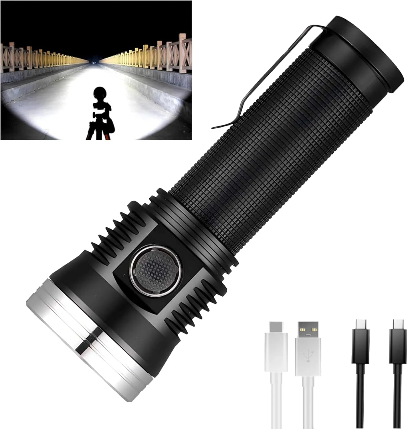 6000 Lumen Tactical Flashlight AK01 Rechargeable EDC Flashlight (820Yds/35Min Turbo) IP68 Waterproof w/Strobe - Duty-Grade Law Enforcement & Survival Gear