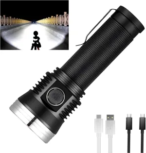6000 Lumen Tactical Flashlight AK01 Rechargeable EDC Flashlight (820Yds/35Min Turbo) IP68 Waterproof w/Strobe - Duty-Grade Law Enforcement & Survival Gear