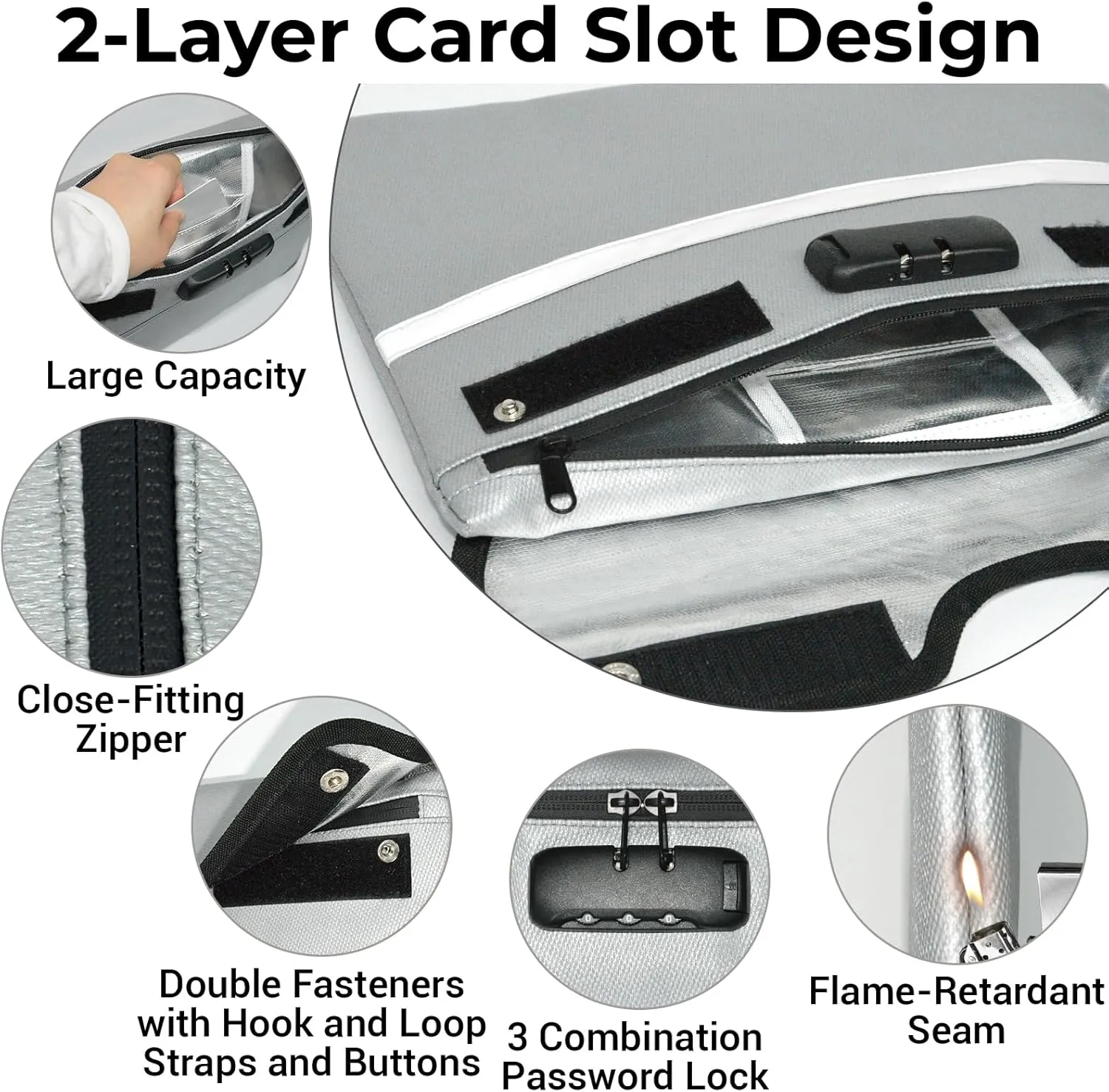 6200°F Fireproof Document Bag with Lock, 11.4 x 8.3 Inch Fire Proof Bag for Documents, Fire Proof Money Bags with Zipper Envelope, Water Resistant Fireproof Pouch Cash for Envelope Silver