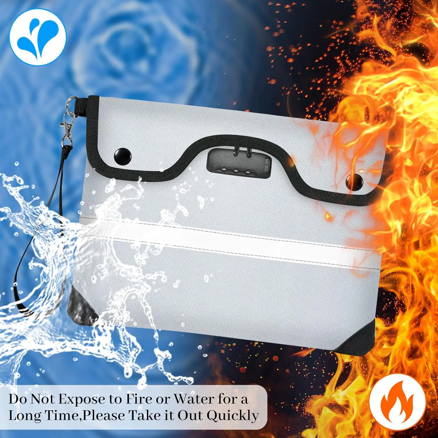 6200°F Fireproof Document Bag with Lock, 11.4 x 8.3 Inch Fire Proof Bag for Documents, Fire Proof Money Bags with Zipper Envelope, Water Resistant Fireproof Pouch Cash for Envelope Silver